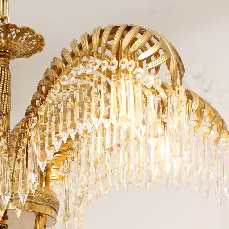 21 Inch Wide 1 Layer Palm Tree Brass and Crystal Chandelier-铜灯-Jecanoli