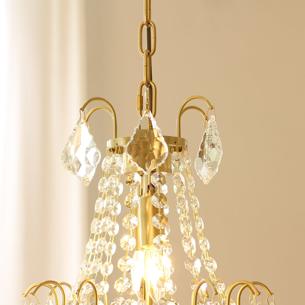 Stylish Small 12'' W x 18'' H Antique Brass & Crystal Chandelier – Ideal for Kitchen Island Small Kitchen Breakfast Nook-铜灯-Jecanoli