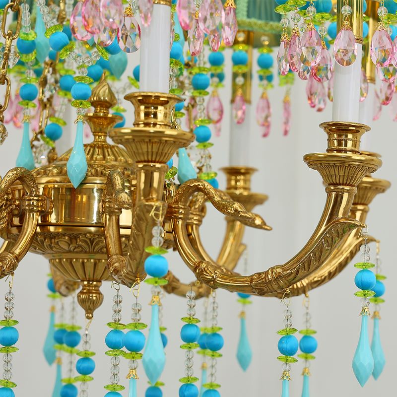8 Lights Small Copper Crystal Chandelier Luxury Colorful Wedding Chandelier Light-铜灯-Jecanoli