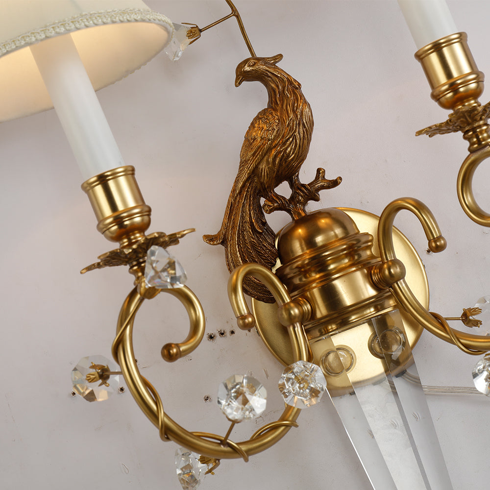2 Lights French Retro Brass Wall Sconce Antique Bird Wall Lamp-壁灯-Jecanoli