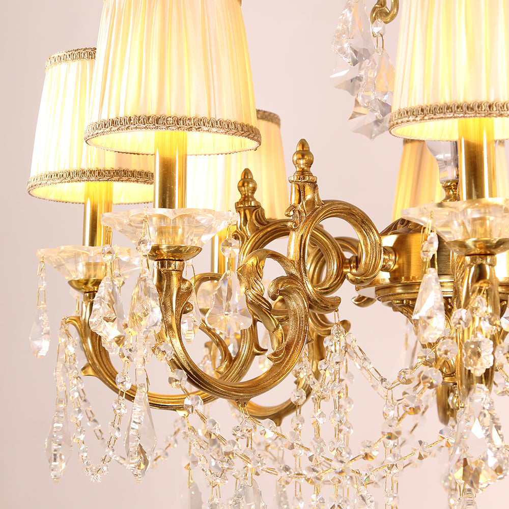 Compact 28X28 Inch 6-Light Candle Style Antique Brass Crystal Chandelier – Perfect for Bedroom Small Dining Area Entryway-铜灯-Jecanoli