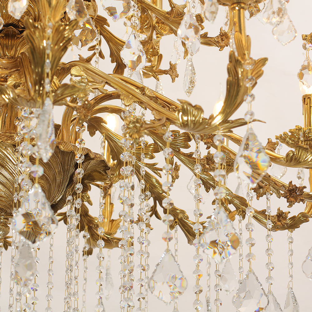 51X68 Inch 30 Lights Tiered Brass and Crystal Chandelier for Foyer-大吊灯-Jecanoli
