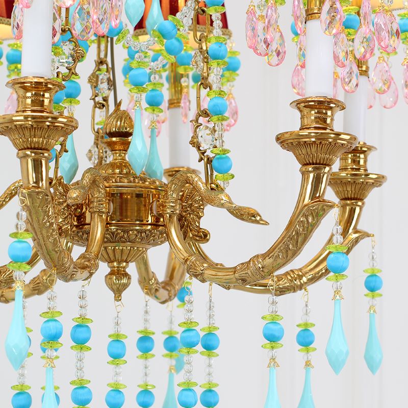 6 Lights Small Copper Crystal Chandelier Luxury Colorful Wedding Chandelier Light-铜灯-Jecanoli