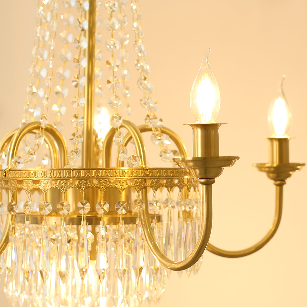 Elegant Small French Empire Brass & Crystal Chandelier 25'' W x 22'' H – Ideal for Living Room Dining Nook Entryway-铜灯-Jecanoli