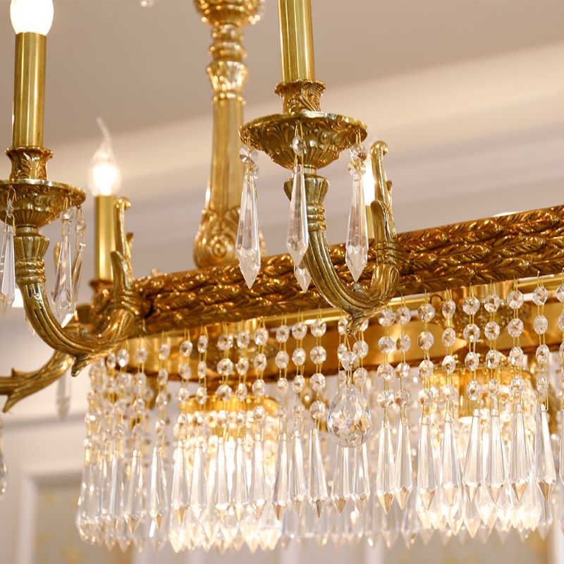 43 Inch Linear Chandelier French Empire Style Brass and Crystal Dining Chandelier-铜灯-Jecanoli