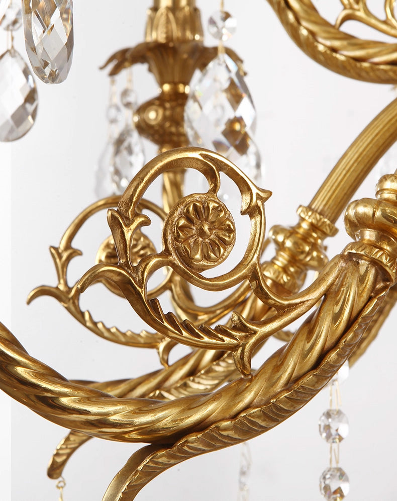 47X41 Inch 18 Lights Two-tier Big Brass and Crystal Chandelier Gold Chandelier for Extrance-铜灯-Jecanoli