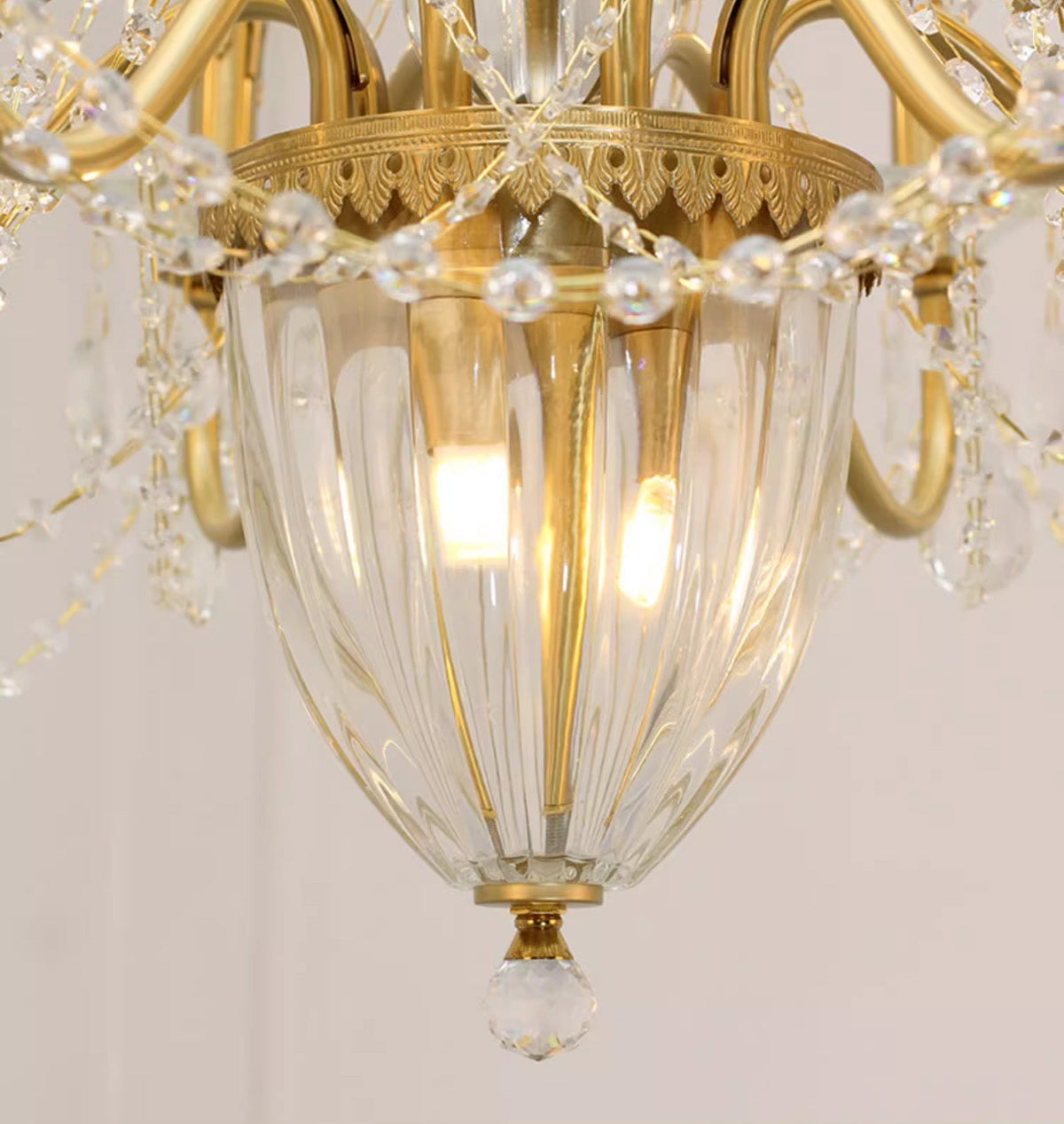 Six Brass Arms Classical Crystal Chandelier Small Gold Chandelier for Bedroom 26X26 Inch-铜灯-Jecanoli