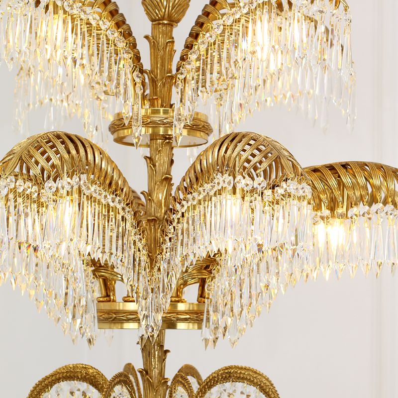 39X35 Inch Wide 3-Layer Big Brass Palm Tree Gold Crystal Chandelier for Entrance/ Foyer-铜灯-Jecanoli