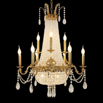 28X35 Inch 12 Lights French Empire Brass and Crystal Chandelier-铜灯-Jecanoli