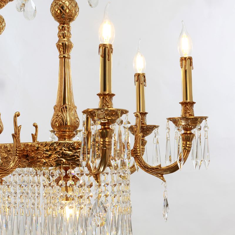 36 Inch Linear Chandelier French Empire Style Brass and Crystal Dining Chandelier-铜灯-Jecanoli