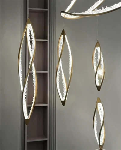 Modern Artistic DNA Twisted Leaf Natural Crystal Cluster Chandelier