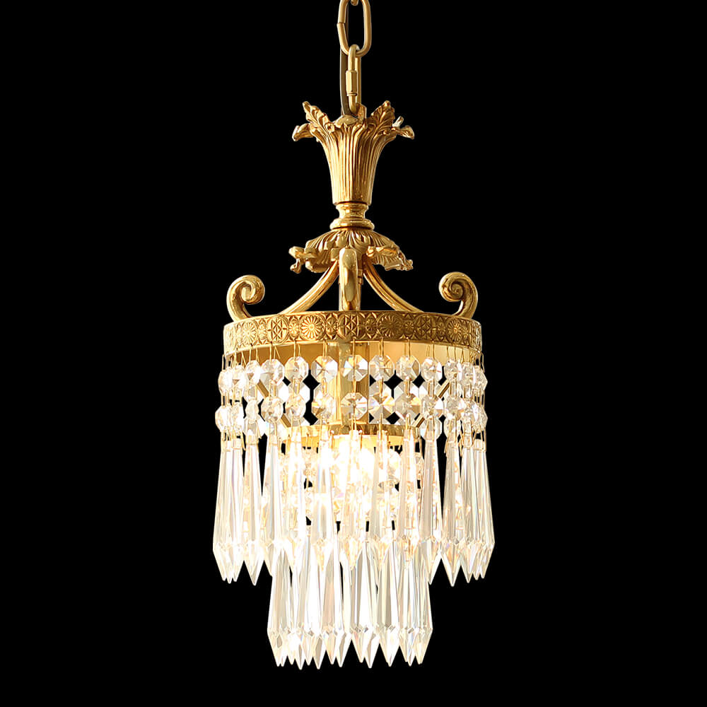 8 Inch Mini Chandelier Antique Brass and Crystal Chandelier for Kitchen-铜灯-Jecanoli