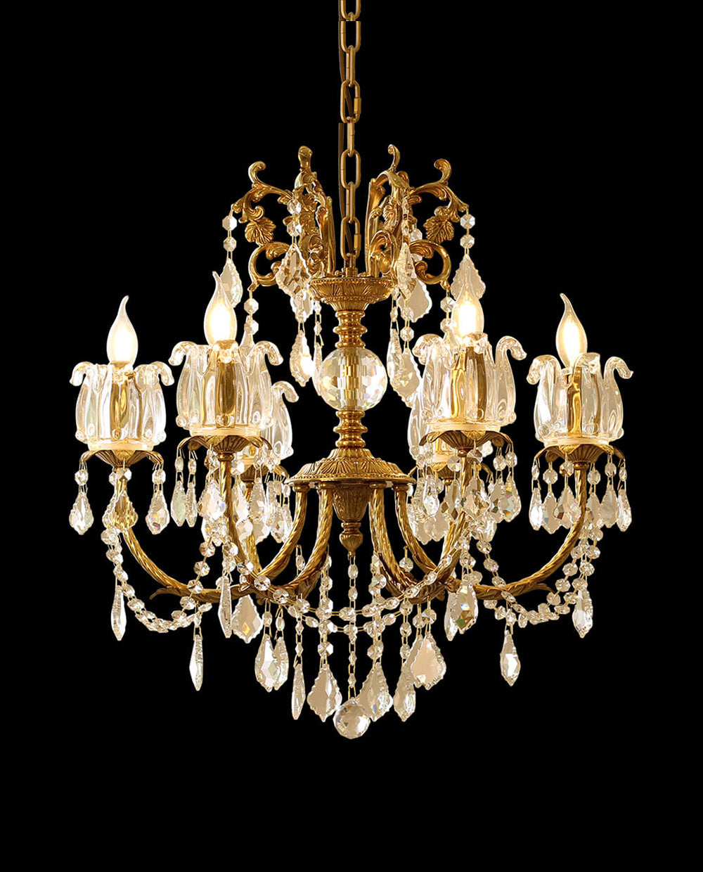 25X26 Inch 6 Lights Candle Style Traditional Chandelier Small Antique Brass and Crystal Chandelier-铜灯-Jecanoli