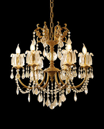 25X26 Inch 6 Lights Candle Style Traditional Chandelier Small Antique Brass and Crystal Chandelier-铜灯-Jecanoli