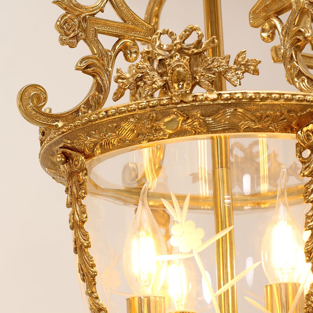 Charming 4 Lights Vintage Gold Brass Lantern Pendant Light 15X26 Inch – Perfect for Entryway Foyer Porch Hallway-铜灯-Jecanoli