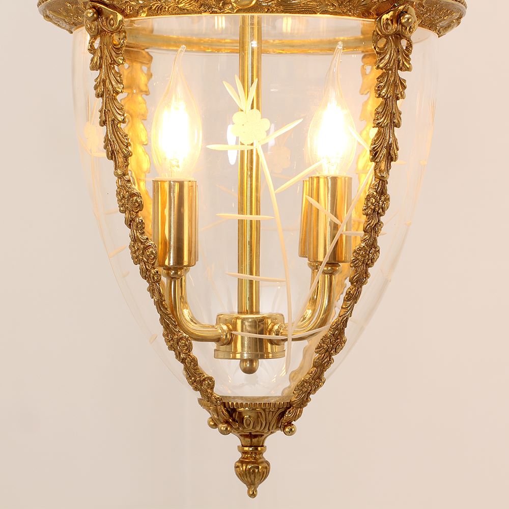 Charming 4 Lights Vintage Gold Brass Lantern Pendant Light 15X26 Inch – Perfect for Entryway Foyer Porch Hallway-铜灯-Jecanoli