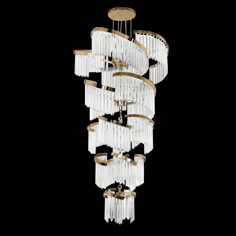 43X87 Inch Big Modern Gold Chandelier Cascading Glass Chandelier for Foyer-大吊灯-Jecanoli
