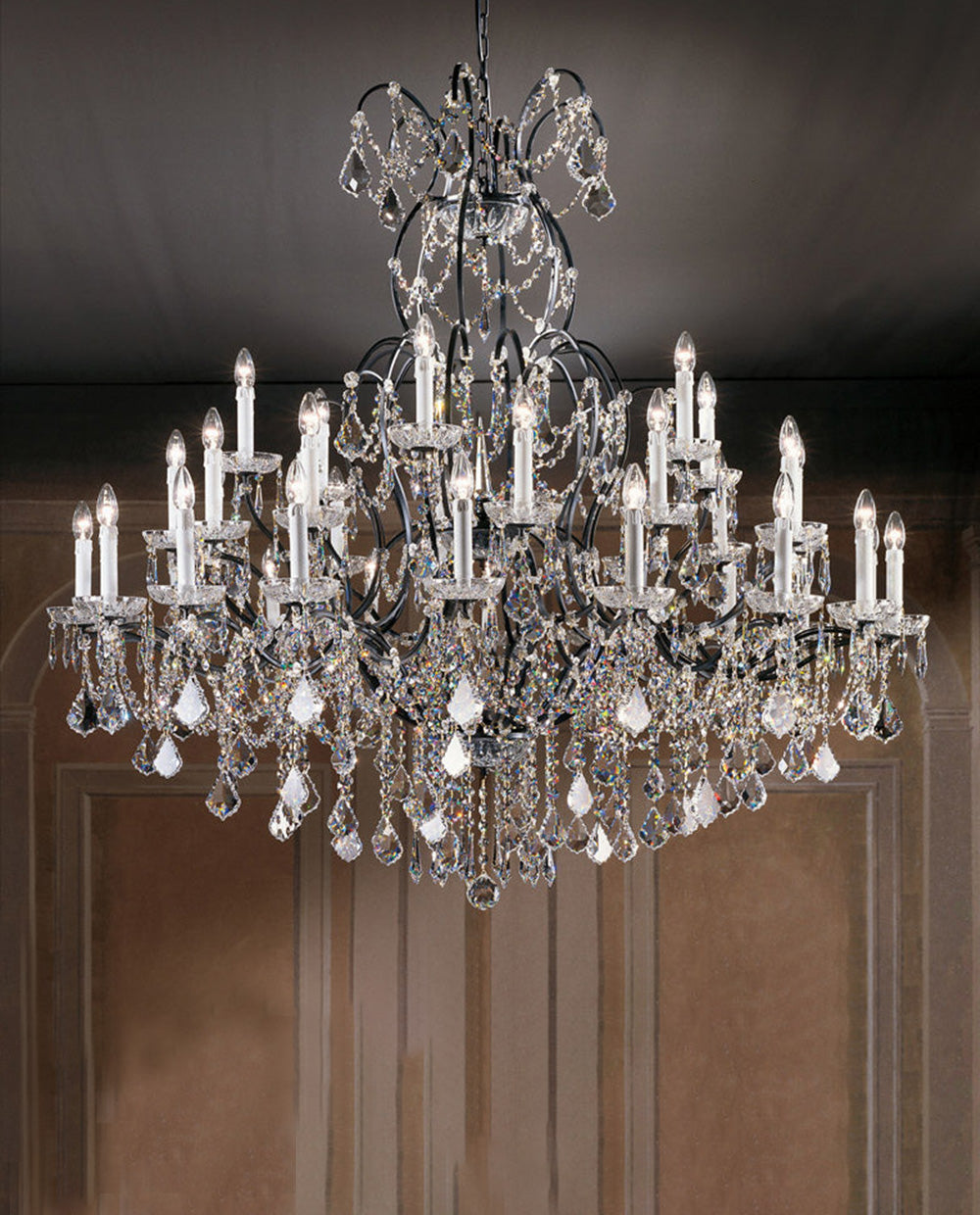 32 Lights Old Style Bronze Wrought Iron Chandelier Antique 55X33 Inch Big Crystal Chandelier for Living Room-大吊灯-Jecanoli