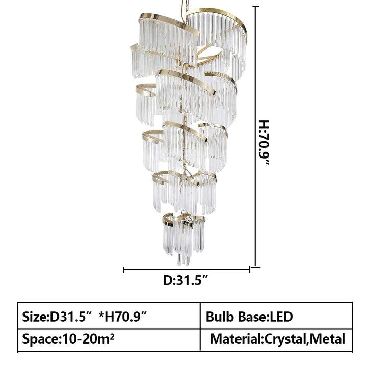 Oversized Modern Designer Creative Multi-tiered Luxury Spiral Crystal Chandelier For High-ceiling Foyer/Entryway/Hallway
