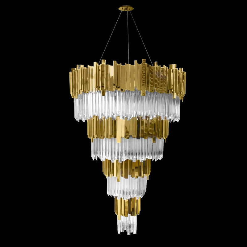39X59 Inch Gold Large Gold Chandelier Big Modern Cascading Foyer Chandelier Lighting-大吊灯-Jecanoli