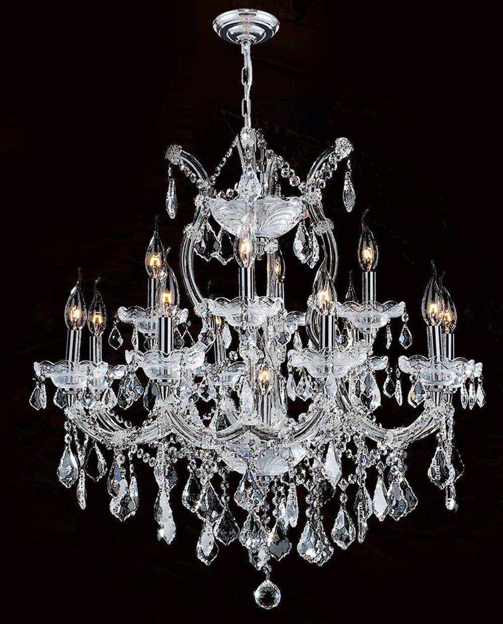 26'' Wide Chrome Chandelier Lights 13 Lights Maria Theresa Crystal Chandelier for Bedroom MT01L13C-吊灯-Jecanoli