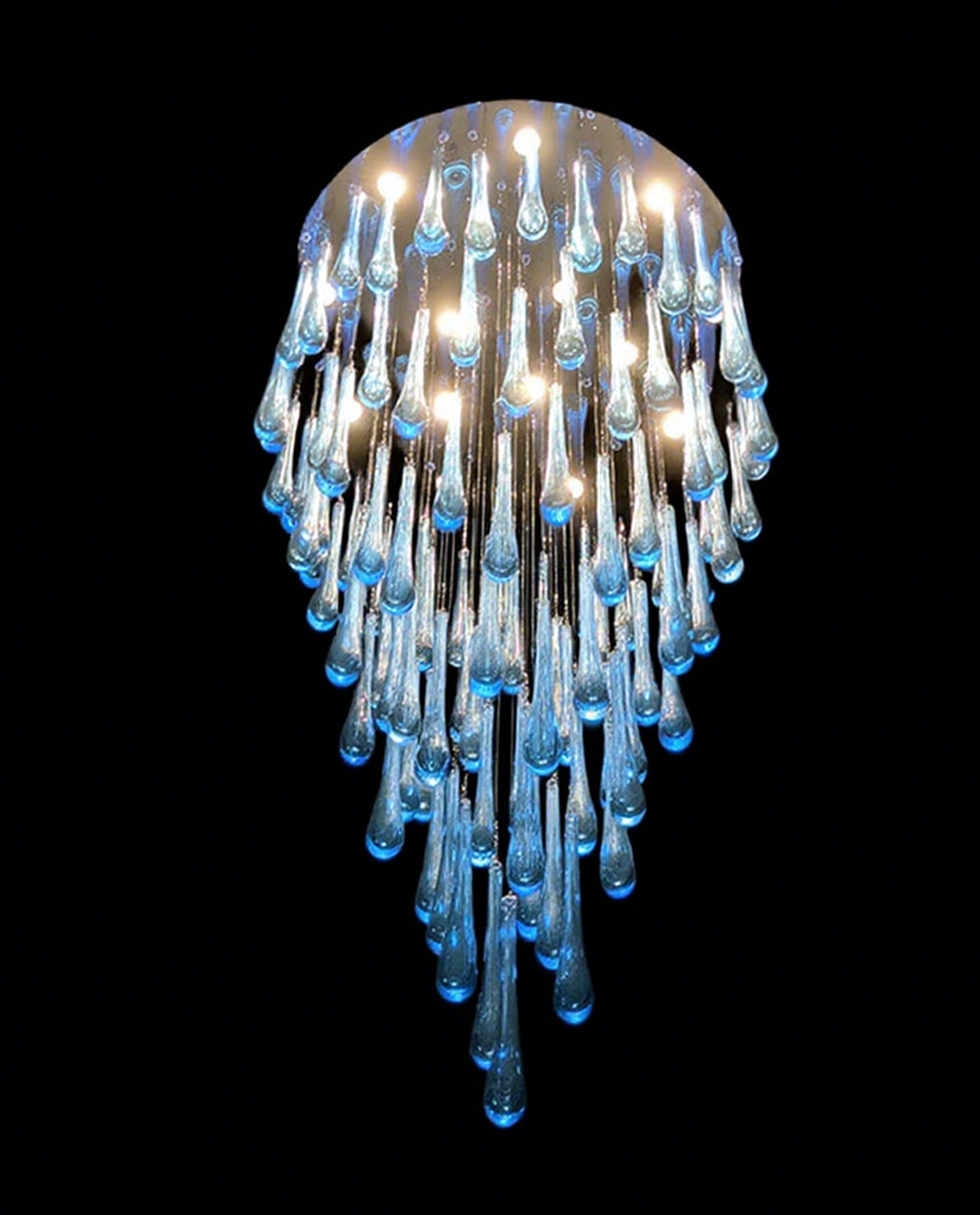 63 Inch Long Staircase Chandelier Modern Blue Teardrop Glass Chandelier for High Ceilings-大吊灯-Jecanoli