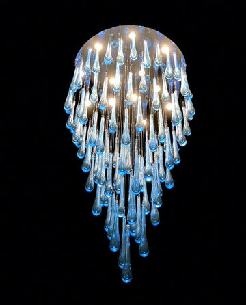 63 Inch Long Staircase Chandelier Modern Blue Teardrop Glass Chandelier for High Ceilings-大吊灯-Jecanoli