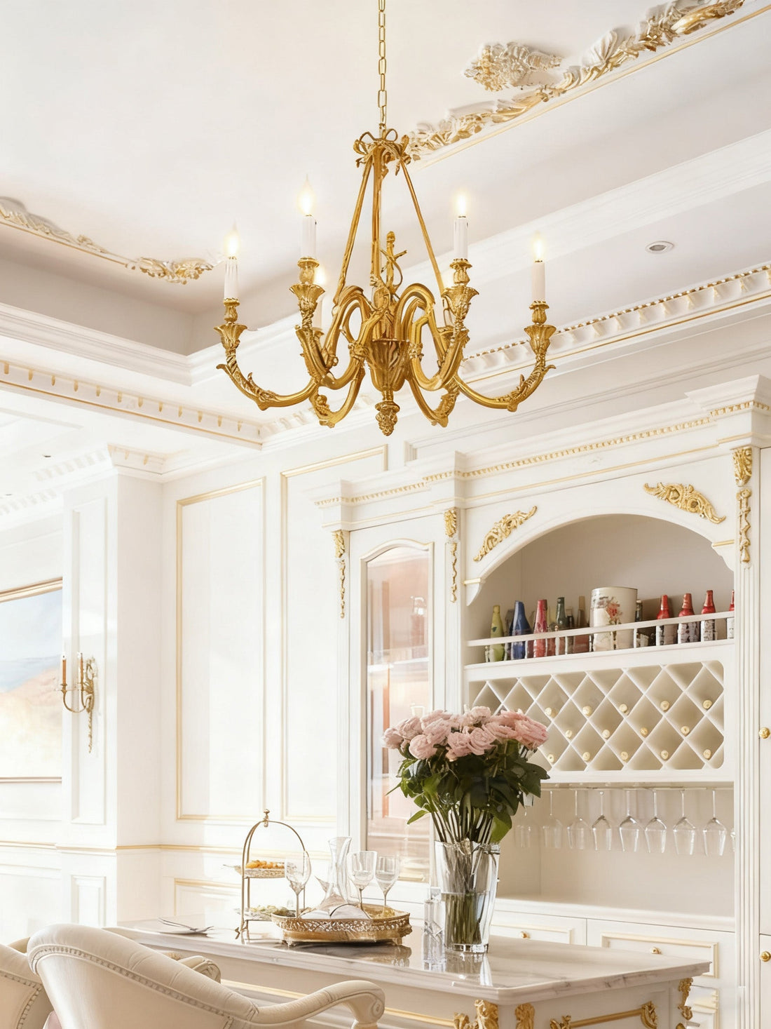 27X23 Inch 6 Lights Small Copper Chandelier Lighting for Bedroom European Living Room Chandelier-铜灯-Jecanoli