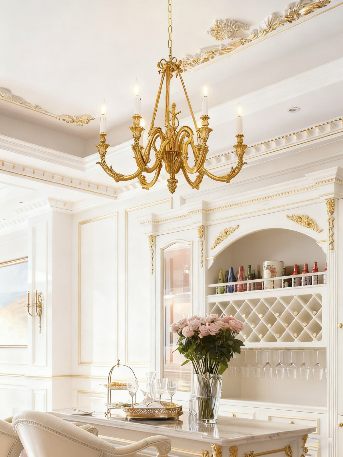 27X23 Inch 6 Lights Small Copper Chandelier Lighting for Bedroom European Living Room Chandelier-铜灯-Jecanoli