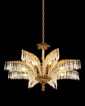 22 Inch Wide 1 Layer Small Brass Palm Tree Crystal Chandelier Light for Bedroom-铜灯-Jecanoli