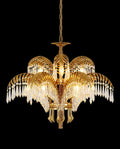30 Inch Wide 2-Layer Palm Tree Brass and Crystal Chandelier Light-铜灯-Jecanoli