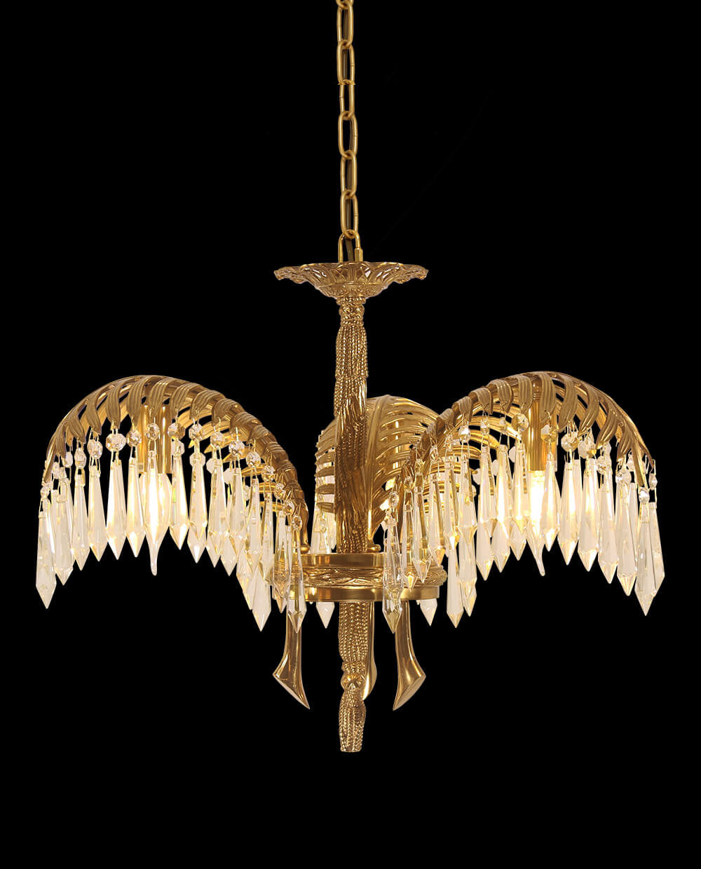 21 Inch Wide 1 Layer Palm Tree Brass and Crystal Chandelier-铜灯-Jecanoli