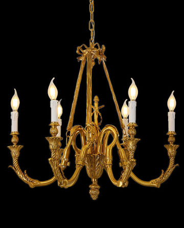 27X23 Inch 6 Lights Small Copper Chandelier Lighting for Bedroom European Living Room Chandelier-铜灯-Jecanoli