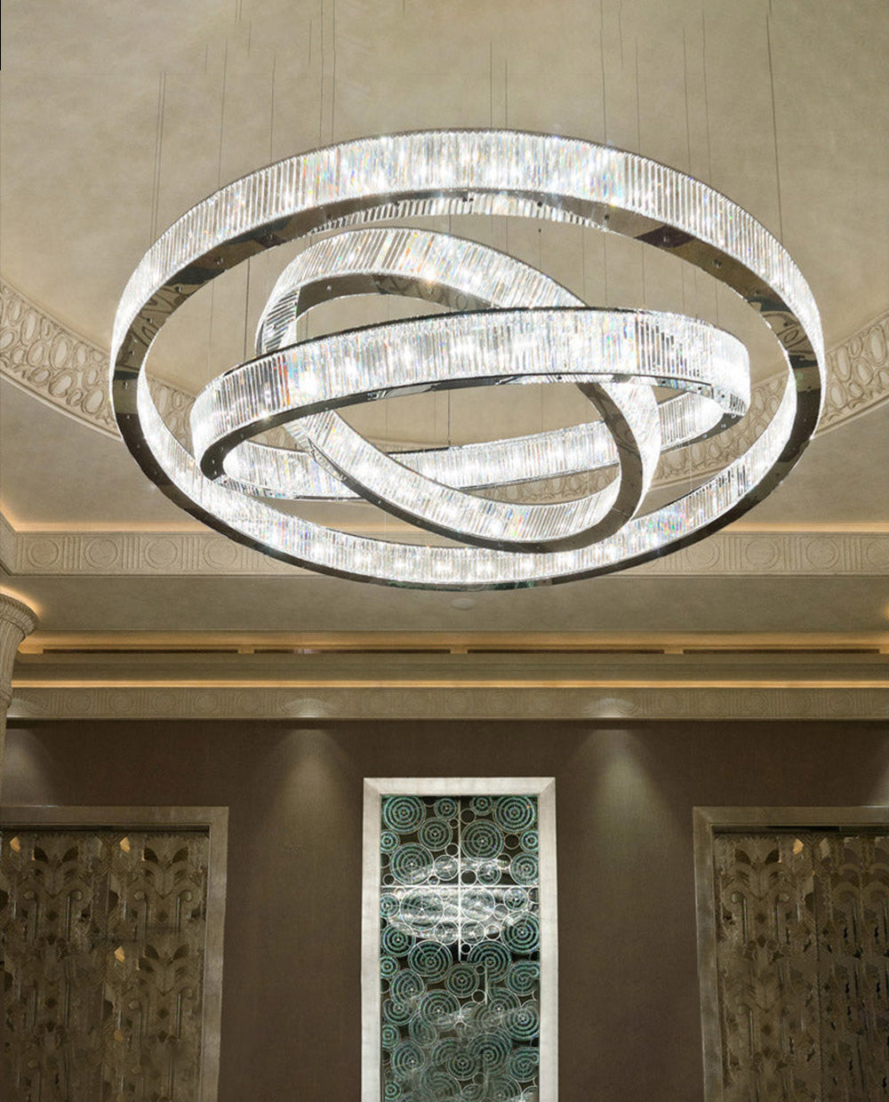 Custom Made 59'' Three Crystal Ring LED Chandelier Large Modern Chandelier for Hotel Lobby-大吊灯-Jecanoli
