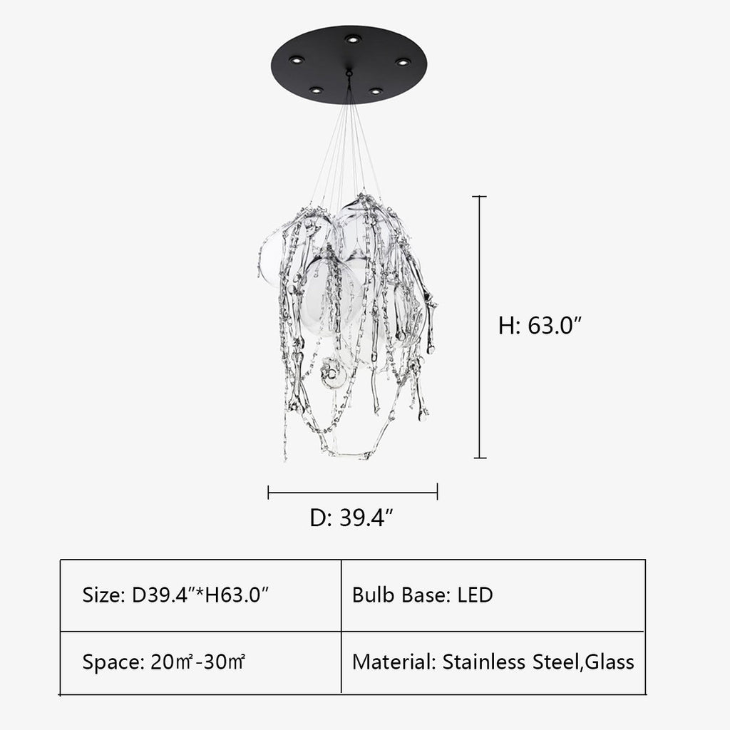 D39.4"*H63.0" Memento Mori Chandelier,chandelier,chandeliers,glass,clear glass,flush mount,ceiling,living room,avant,post modern,bone