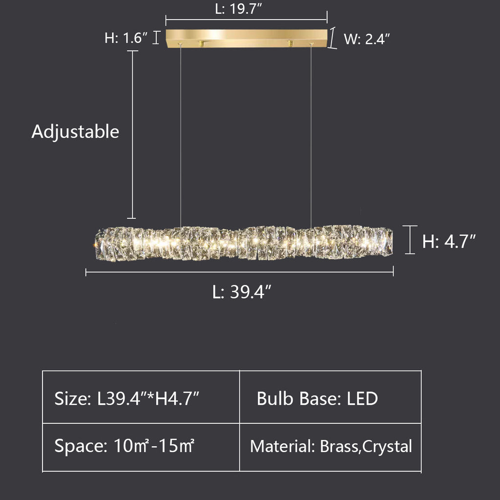 L39.4"*H4.7" chandelier,chandeliers,long table,big table,kitchen island,dining table,round table,crystal,gold,brass,metal,chain,adjustable