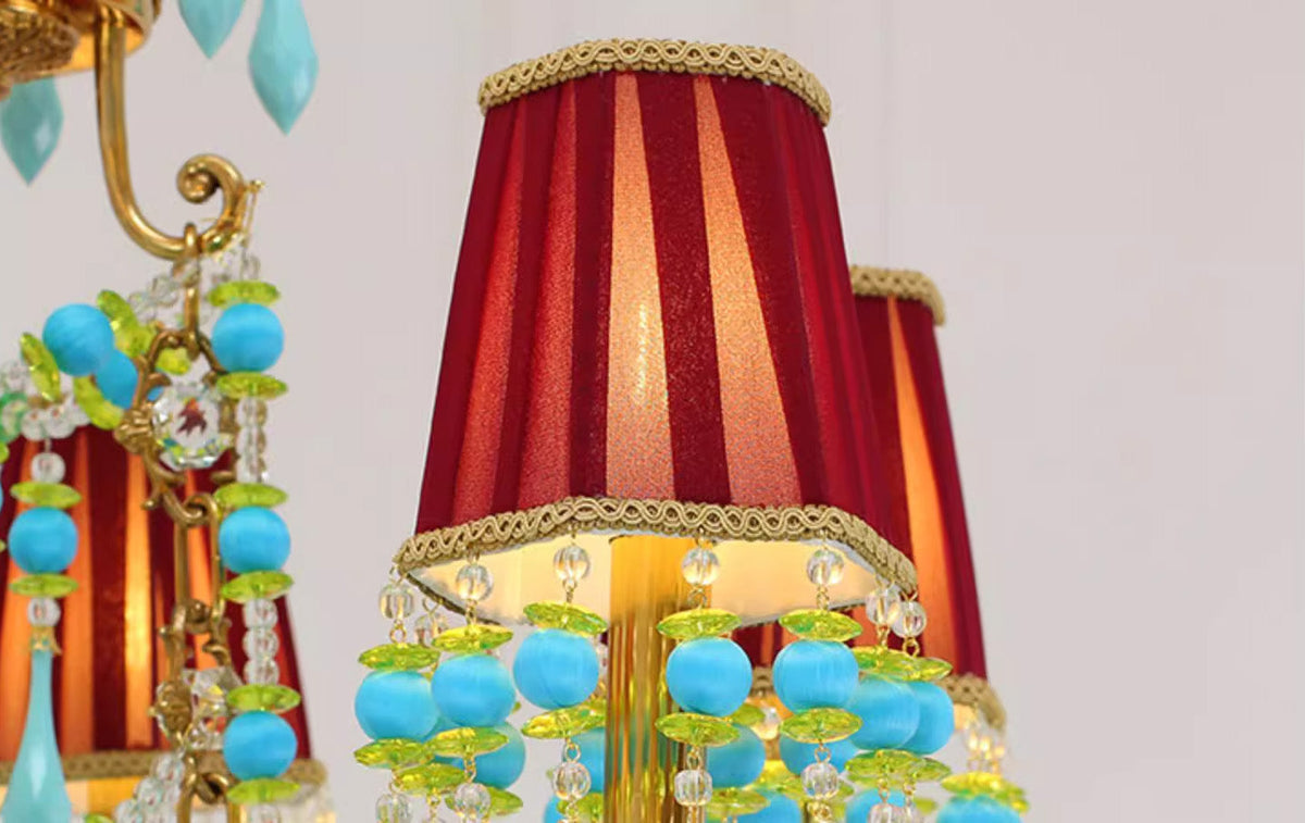 8 Lights Small Copper Crystal Chandelier Luxury Colorful Wedding Chandelier Light-铜灯-Jecanoli