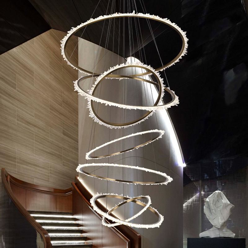 Rock Crystal Multi Rings Chandelier For Staircase - JE