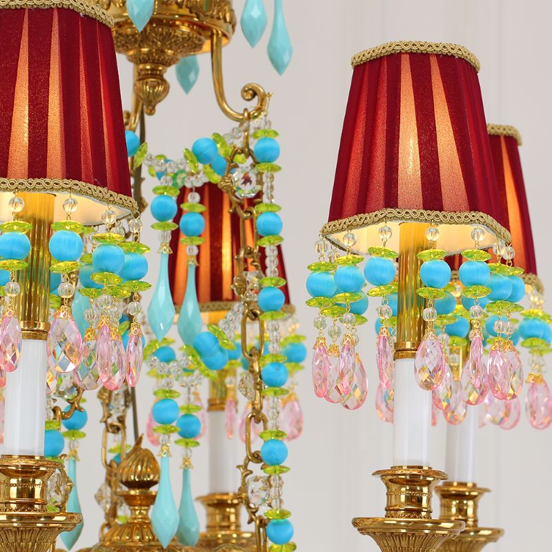 6 Lights Small Copper Crystal Chandelier Luxury Colorful Wedding Chandelier Light-铜灯-Jecanoli