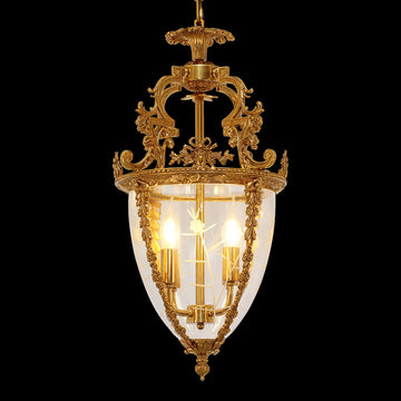 Charming 4 Lights Vintage Gold Brass Lantern Pendant Light 15X26 Inch – Perfect for Entryway Foyer Porch Hallway-铜灯-Jecanoli