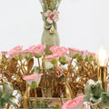 39X28 Inch 10 Lights Brass Chandelier and Green & Pink Porcelain Flower Chandelier-铜灯-Jecanoli