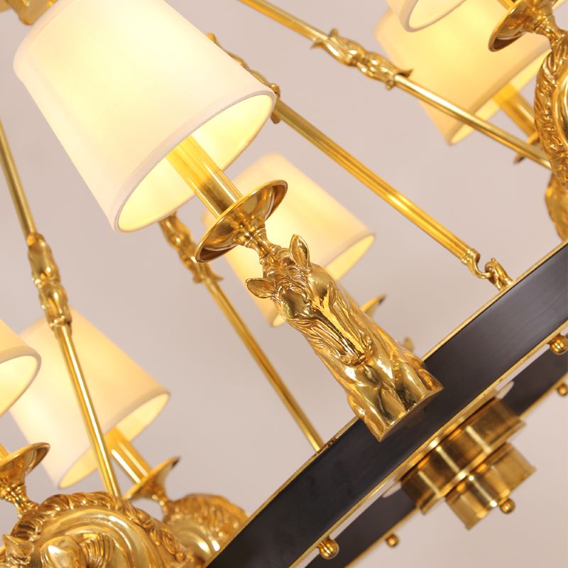 30X28 Inch 6 Lights Rococo Stype Cast Horse Head Antique Copper Chandelier Light-铜灯-Jecanoli