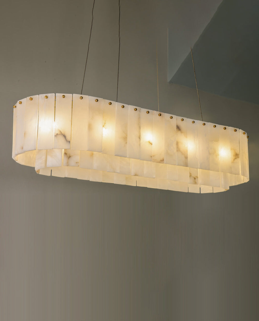 40 Inch Two-tier Linear Alabaster Chandelier Lighting for Dining Room-现代灯-Jecanoli