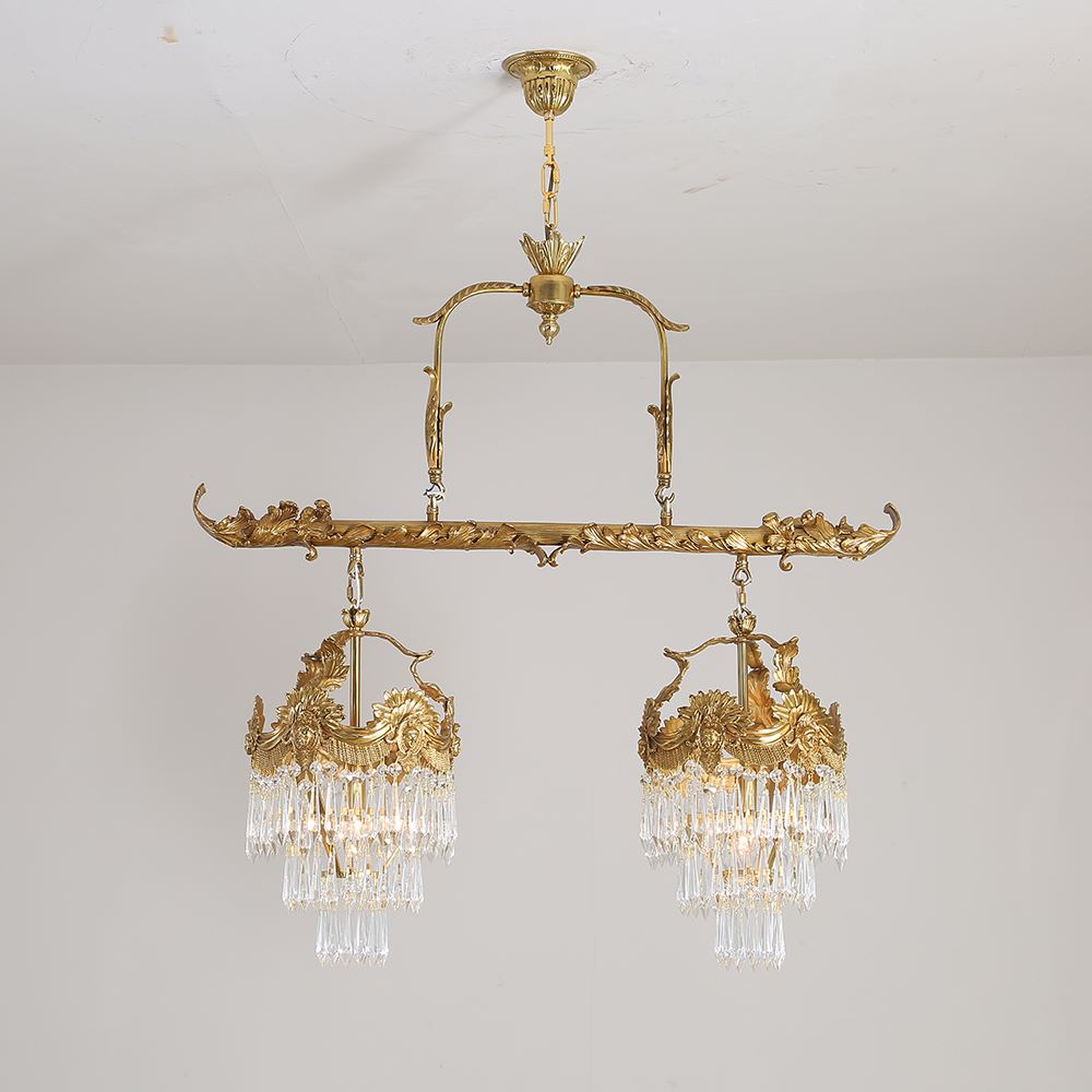 35 Inch Linear Chandelier Antique Copper and Crystal Kitchen Island Chandelier-铜灯-Jecanoli