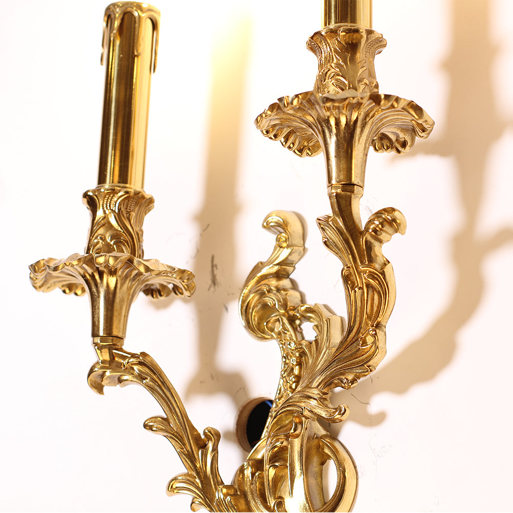2 Lights French Retro Brass Wall Lamp Indoor Decorative Copper Wall Sconce-壁灯-Jecanoli