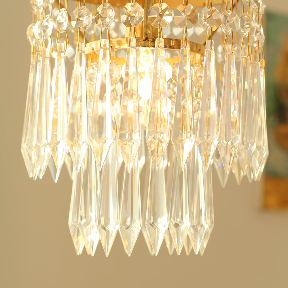 8 Inch Mini Chandelier Antique Brass and Crystal Chandelier for Kitchen-铜灯-Jecanoli
