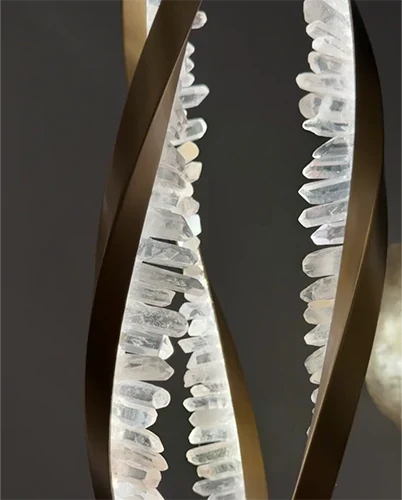 Modern Artistic DNA Twisted Leaf Natural Crystal Cluster Chandelier