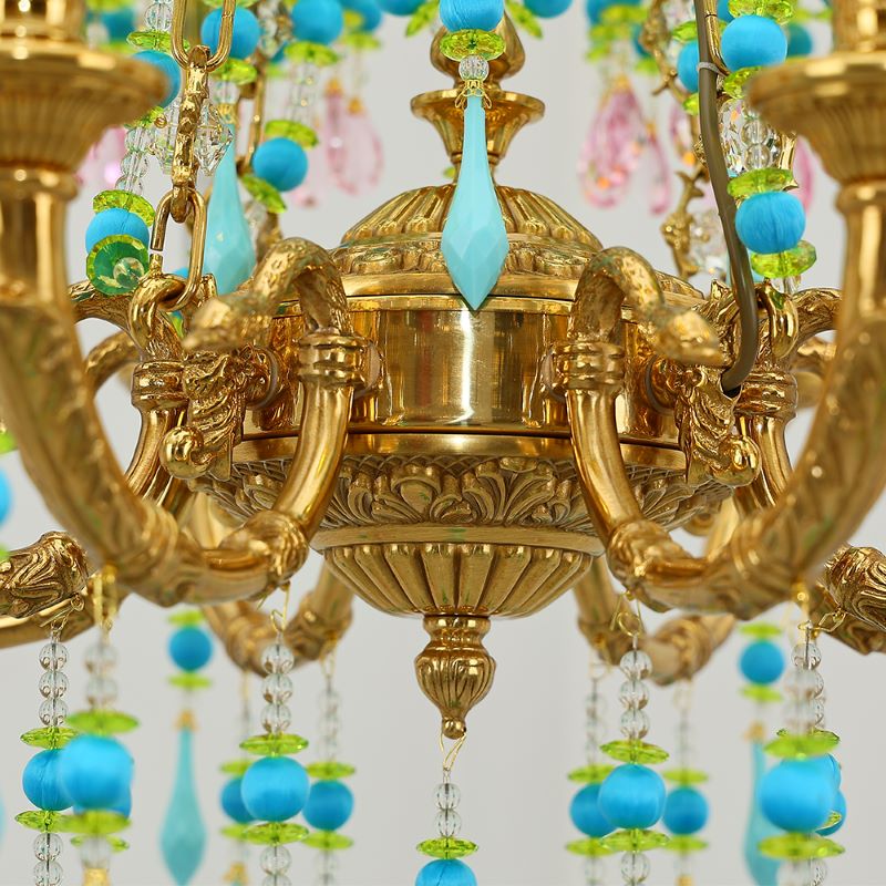 8 Lights Small Copper Crystal Chandelier Luxury Colorful Wedding Chandelier Light-铜灯-Jecanoli