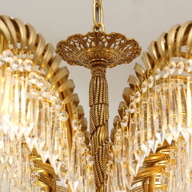 21 Inch Wide 1 Layer Palm Tree Brass and Crystal Chandelier-铜灯-Jecanoli