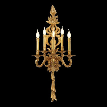 41 Inch Tall French Retro Brass Wall Sconce 5 Lights European Style Copper Wall Lamp-壁灯-Jecanoli